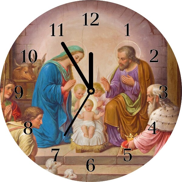Skleněné hodiny Kolo Ježíš vánoční stáj