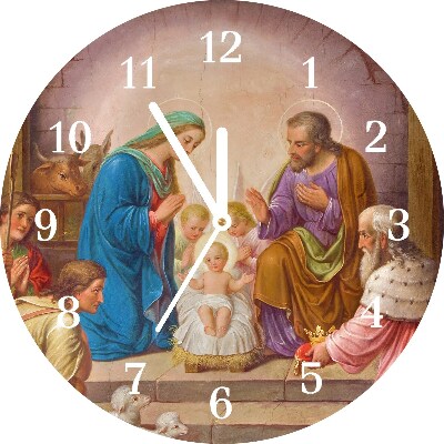 Skleněné hodiny Kolo Ježíš vánoční stáj