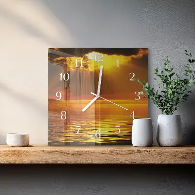 Čtvercové skleněné hodiny na zeď Západ slunce