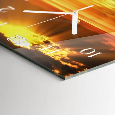 Čtvercové skleněné hodiny na zeď Západ slunce