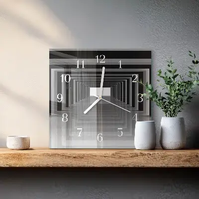 Hodiny s fotkou skleněné čtvercové 3D tunel