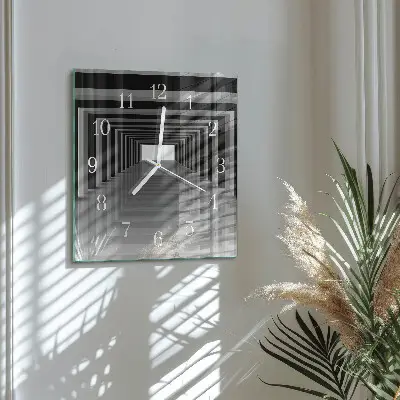 Hodiny s fotkou skleněné čtvercové 3D tunel