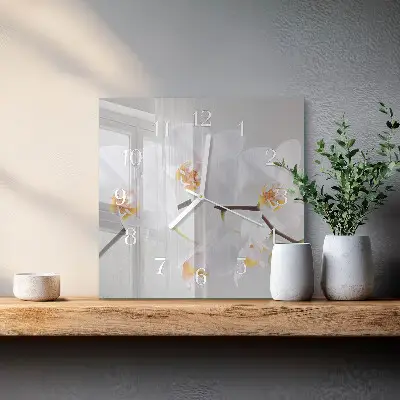 Hodiny na skle čtvercové Orchidej