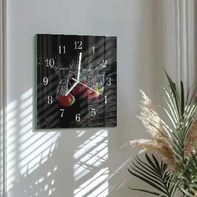 Hodiny s fotkou skleněné čtvercové Jahody