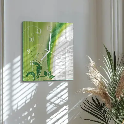 Čtvercové skleněné hodiny na zeď Květinový vzor