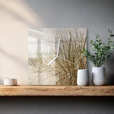 Čtvercové skleněné hodiny na zeď Plážová tráva