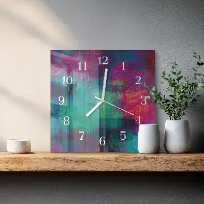 Čtvercové skleněné hodiny na zeď Barevný obrázek