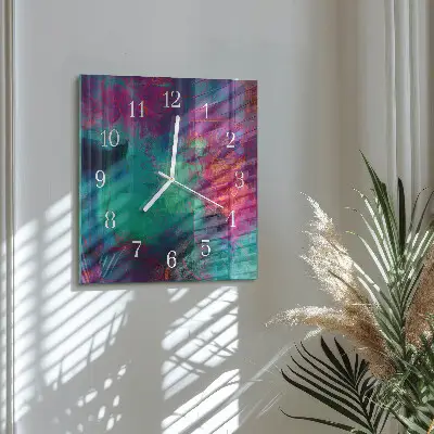 Čtvercové skleněné hodiny na zeď Barevný obrázek