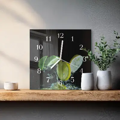 Hodiny s fotkou skleněné čtvercové Citron a limetka