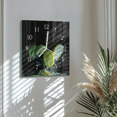 Hodiny s fotkou skleněné čtvercové Citron a limetka