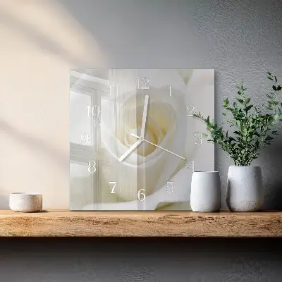 Nástěnné hodiny skleněné čtvercové Bílá růže