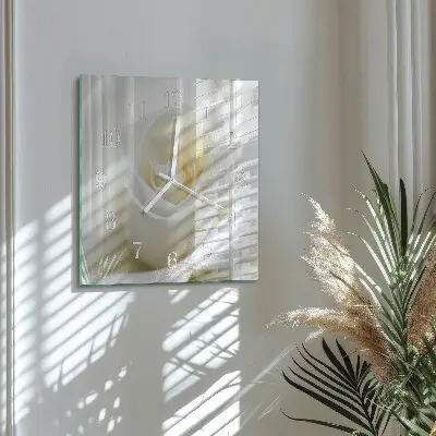 Nástěnné hodiny skleněné čtvercové Bílá růže