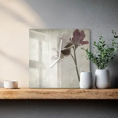 Hodiny na skle čtvercové Vintage květina