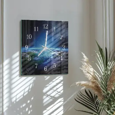 Čtvercové skleněné hodiny na stěnu Vesmír Země
