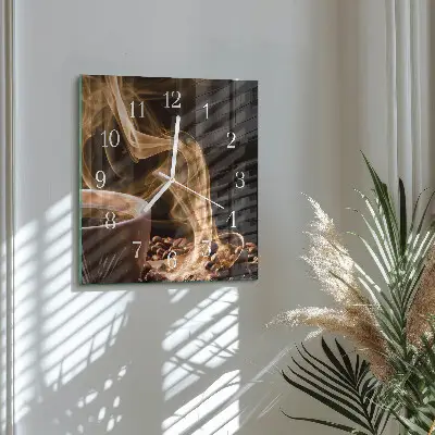 Čtvercové skleněné hodiny na stěnu Šálek kávy