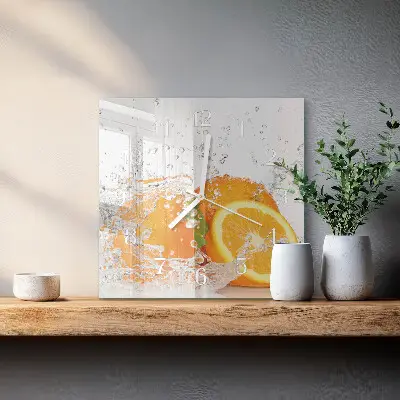 Čtvercové skleněné hodiny na zeď Pomeranče