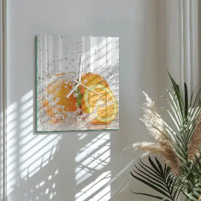 Čtvercové skleněné hodiny na zeď Pomeranče