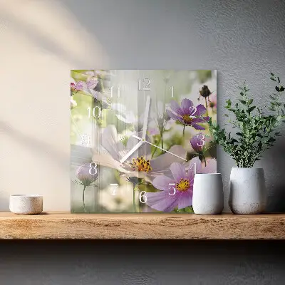 Čtvercové skleněné hodiny na zeď Kosmos
