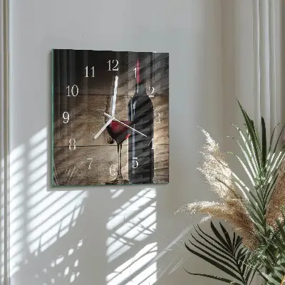 Hodiny na skle čtvercové Víno