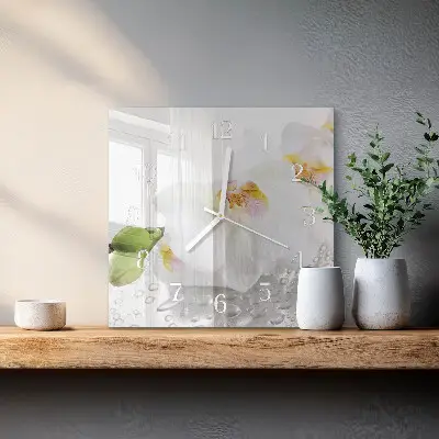Nástěnné hodiny skleněné čtvercové Orchidej