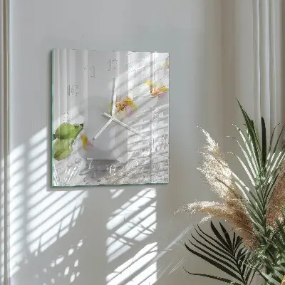 Nástěnné hodiny skleněné čtvercové Orchidej