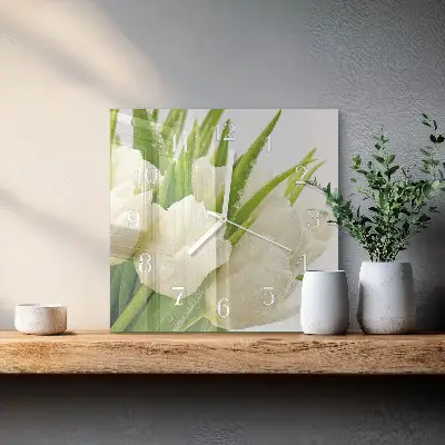Hodiny s fotkou skleněné čtvercové Tulipány