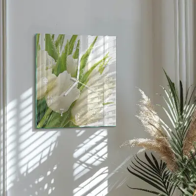Hodiny s fotkou skleněné čtvercové Tulipány