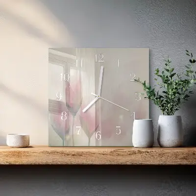 Hodiny s fotkou skleněné čtvercové Květiny