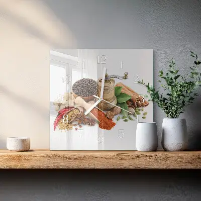 Čtvercové skleněné hodiny na zeď Koření