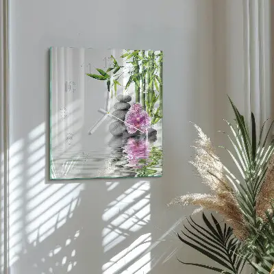 Čtvercové skleněné hodiny na zeď Kameny a orchidej