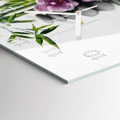 Čtvercové skleněné hodiny na zeď Kameny a orchidej