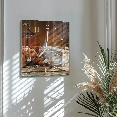 Čtvercové skleněné hodiny na stěnu Mlýnek na kávu