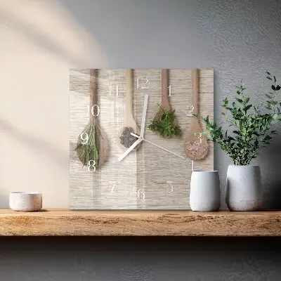 Čtvercové skleněné hodiny na zeď Vařečka