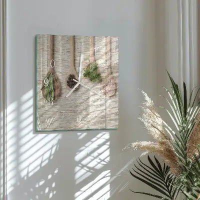Čtvercové skleněné hodiny na zeď Vařečka