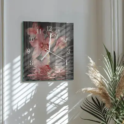 Čtvercové skleněné hodiny na zeď Orchidej