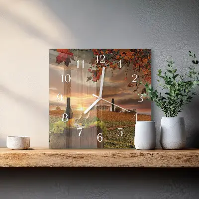 Čtvercové skleněné hodiny na zeď Přírodní víno