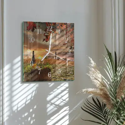 Čtvercové skleněné hodiny na zeď Přírodní víno