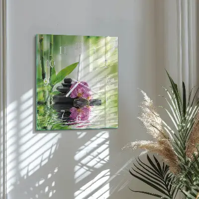 Čtvercové skleněné hodiny na zeď Lázně s orchidejími