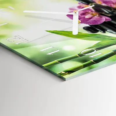 Čtvercové skleněné hodiny na zeď Lázně s orchidejími