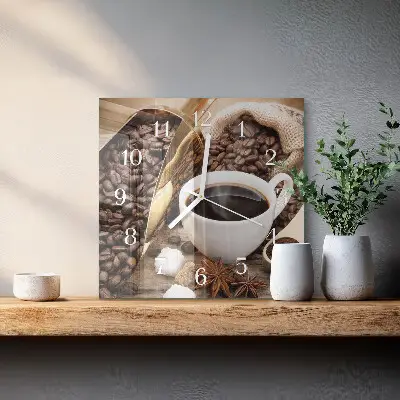 Hodiny s fotkou skleněné čtvercové Káva