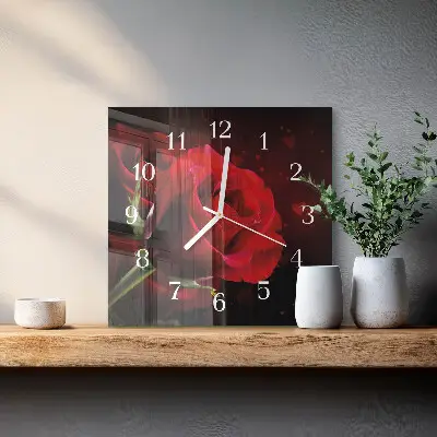 Čtvercové skleněné hodiny na stěnu Růže