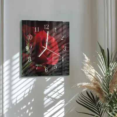 Čtvercové skleněné hodiny na stěnu Růže