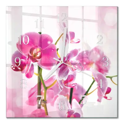 Nástěnné hodiny skleněné čtvercové Orchidej