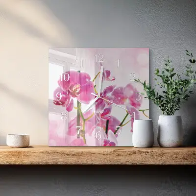 Nástěnné hodiny skleněné čtvercové Orchidej