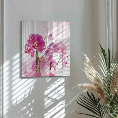 Nástěnné hodiny skleněné čtvercové Orchidej