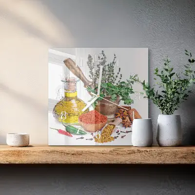 Čtvercové skleněné hodiny na stěnu Koření