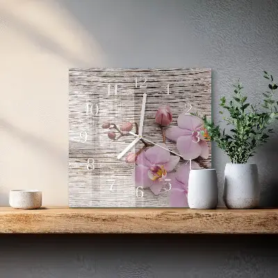 Hodiny na skle čtvercové Orchidej