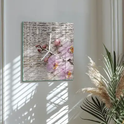 Hodiny na skle čtvercové Orchidej
