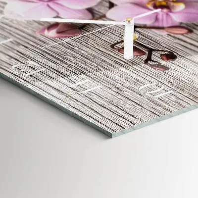 Hodiny na skle čtvercové Orchidej