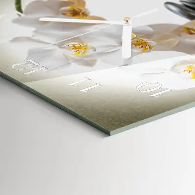 Čtvercové skleněné hodiny na zeď Orchidej